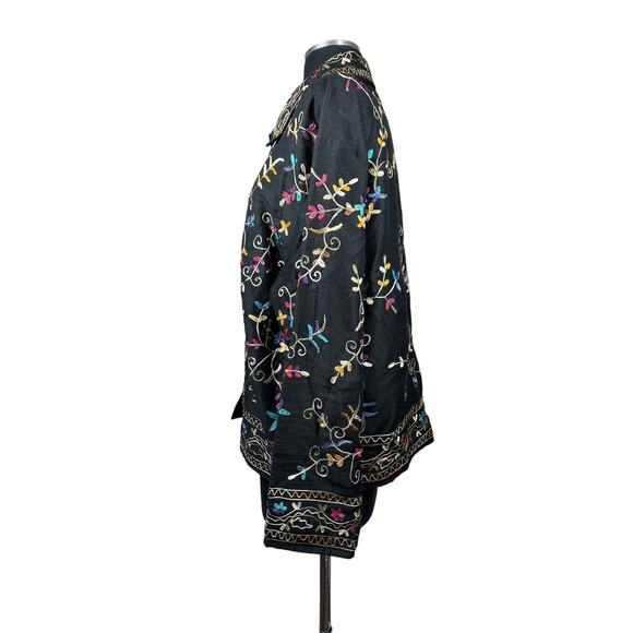 Life Style Black Floral Silk Blend Embroidered Long Sleeve Lightweight Jacket M - Picture 3 of 15
